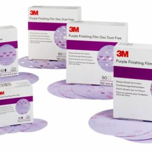 Nhám đĩa phim hoàn thiện bề mặt 3M™ Hookit™ Purple Finishing Film Abrasive Disc 260L với thiết kế lớp phủ hiện đại giúp loại bỏ các khiếm khuyết trên bề mặt sơn trong suốt và giảm đáng kể các vết sần trên bề mặt. Hạt mài nhôm oxit giúp cắt nhanh, có tuổi thọ cao, chịu tải tốt, thiết kế có lỗ hoặc không lỗ, mang lại lớp hoàn thiện đồng nhất, dễ đánh bóng. Hệ thống gai kết dính 3M™ Hookit™ giúp thay đĩa nhanh và dễ dàng.