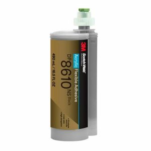 Keo cường lực Acrylic Linh hoạt 3M™ Scotch-Weld™ DP8610NS là keo cường lực acrylic hai thành phần, màu đen, ít mùi, không chảy xệ. Keo có độ giãn dài cao, cấu trúc này phù hợp để kết dính các vật liệu không đồng chất, các ứng dụng dán vật liệu mỏng, yêu cầu cao trong việc thẩm thấu đường dán (bondline read-through), hoặc các ứng dụng cần dán linh hoạt.