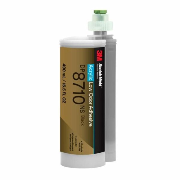 Keo cường lực acrylic ít mùi 3M™ Scotch-Weld™ DP8710NS là keo cường lực hai thành phần, màu đen, ít mùi, không cháy, không chảy xệ. Dòng keo cường lực acrylic được cải tiến, ít mùi của 3M cho độ bền va đập cao, cùng khả năng chống bong tróc linh hoạt, sử dụng tốt trong nhiệt độ thấp và giúp cải thiện môi trường làm việc thân thiện hơn. Thời gian thao tác 10 phút và đạt độ dính cho việc chuyển công đoạn trong thời gian 13 phút.