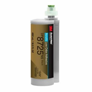 Keo cường lực acrylic ít mùi 3M™ Scotch-Weld™ DP8725NS là keo cường lực hai thành phần, màu đen, ít mùi, không cháy, không chảy xệ. Dòng keo cường lực acrylic được cải tiến, ít mùi của 3M cho độ bền va đập cao, cùng khả năng chống bong tróc linh hoạt, sử dụng tốt trong nhiệt độ thấp và giúp cải thiện môi trường làm việc thân thiện hơn. Thời gian thao tác 23 phút với thời gian 25 phút đạt độ cứng để chuyển công đoạn.